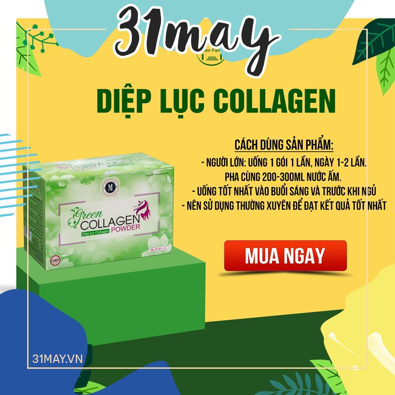 Diệp Lục Collagen Green Powder Chính Hãng - Nước Uống Đẹp Da 30 Gói 3g