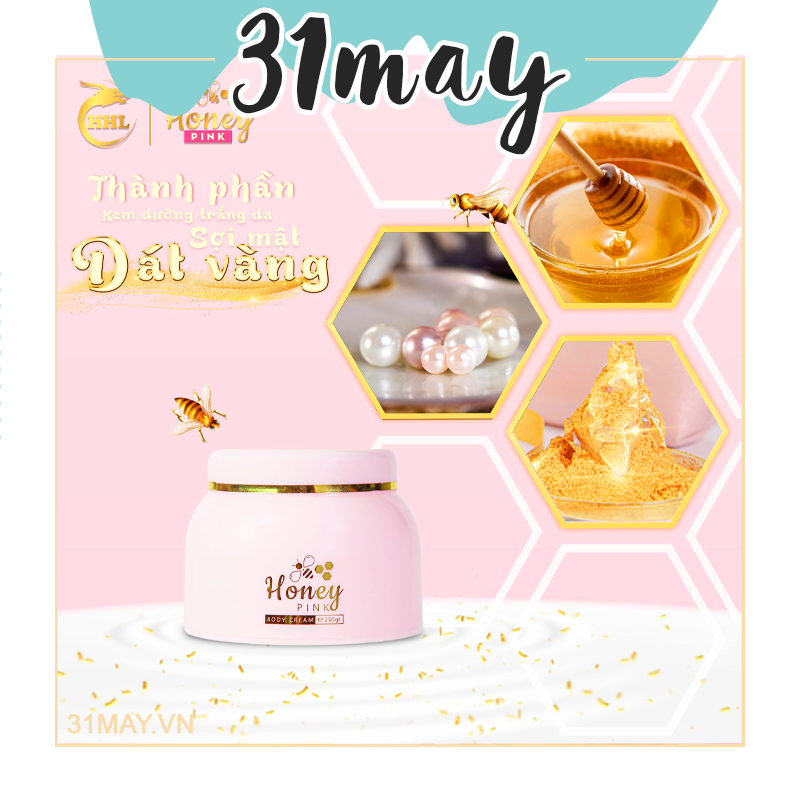 Kem Body Honey Pink Chính Hãng - Kem Dưỡng Trắng Da Sợi Mật Dát Vàng 250gr