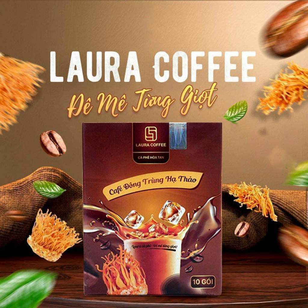 Cà Phê Đông Trùng Hạ Thảo Nhật Kim Anh Giá Sỉ - Cafe Hoà Tan Laura Coffee Hộp 10 Gói